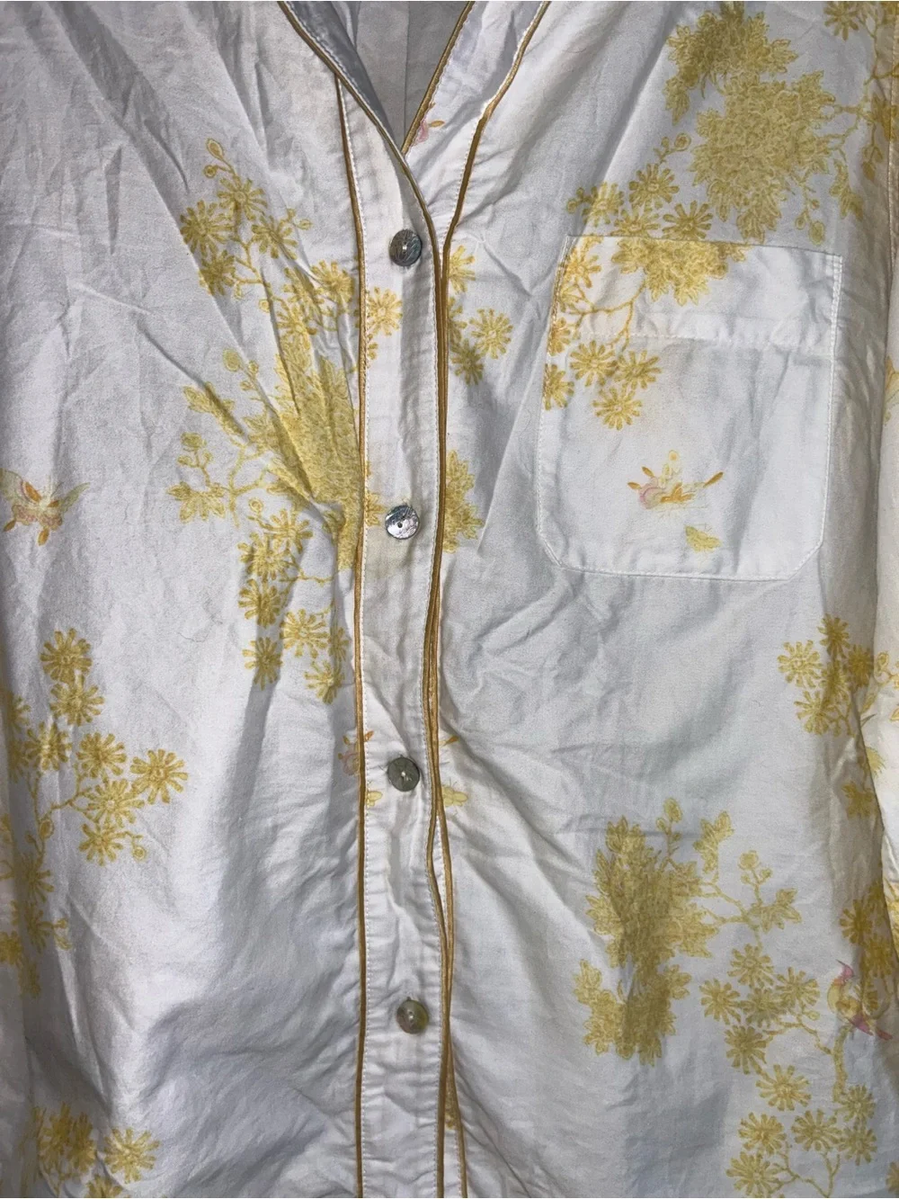 Natori Toile 100% Cotton Sateen Pajama Set White and Yellow - Picture 8 of 13